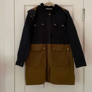 J.Crew color block, two toned rain jacket parka field coat S